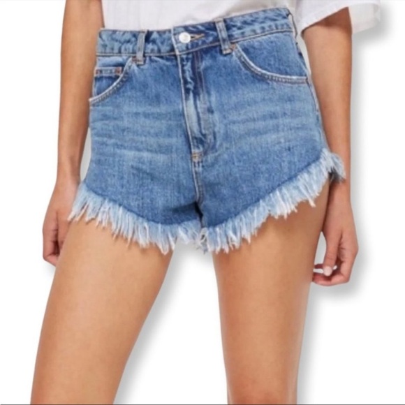 Topshop Kiri Cutoff Jean Shorts Size 2 Denim High Rise Cut‎ Off - Picture 1 of 6